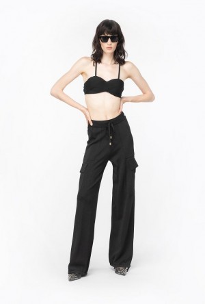 Pinko Flowing Light Lurex Cargo Trousers Černé | SN-PKO33731