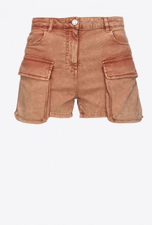 Pinko Marbled Drill Cargo Shorts Hnědé Hnědé | SN-PKO33715