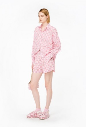 Pinko Muslin Shorts With Monogram And Embroidery Růžové | SN-PKO33685