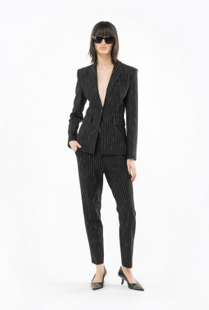 Pinko Pinstriped Cigarette Trousers Černé Béžový | SN-PKO33773