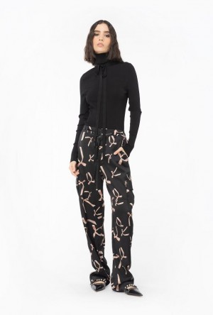 Pinko Reimagine Bow-print Cargo Trousers By Patrick Mcdowell Černé Růžové | SN-PKO33689