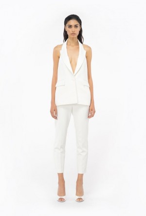 Pinko Slim-fit Trousers In Technical Stretch Crepe Bílé | SN-PKO33683