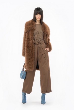 Pinko Washed Bavlněné Široké-leg Trousers Čokolády | SN-PKO33788