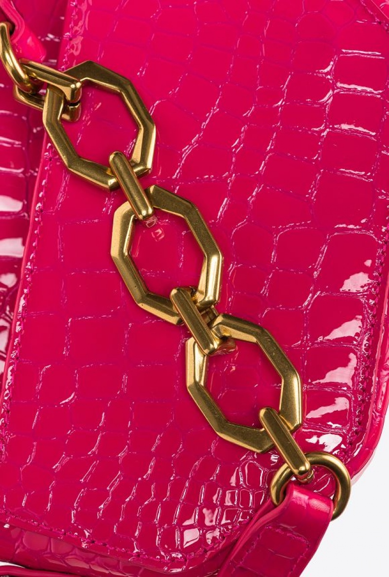 Pinko Baby Love Bag Click Exagon In Lakovaná Crocodile-print Læder Růžové Zlaté | SN-PKO32437