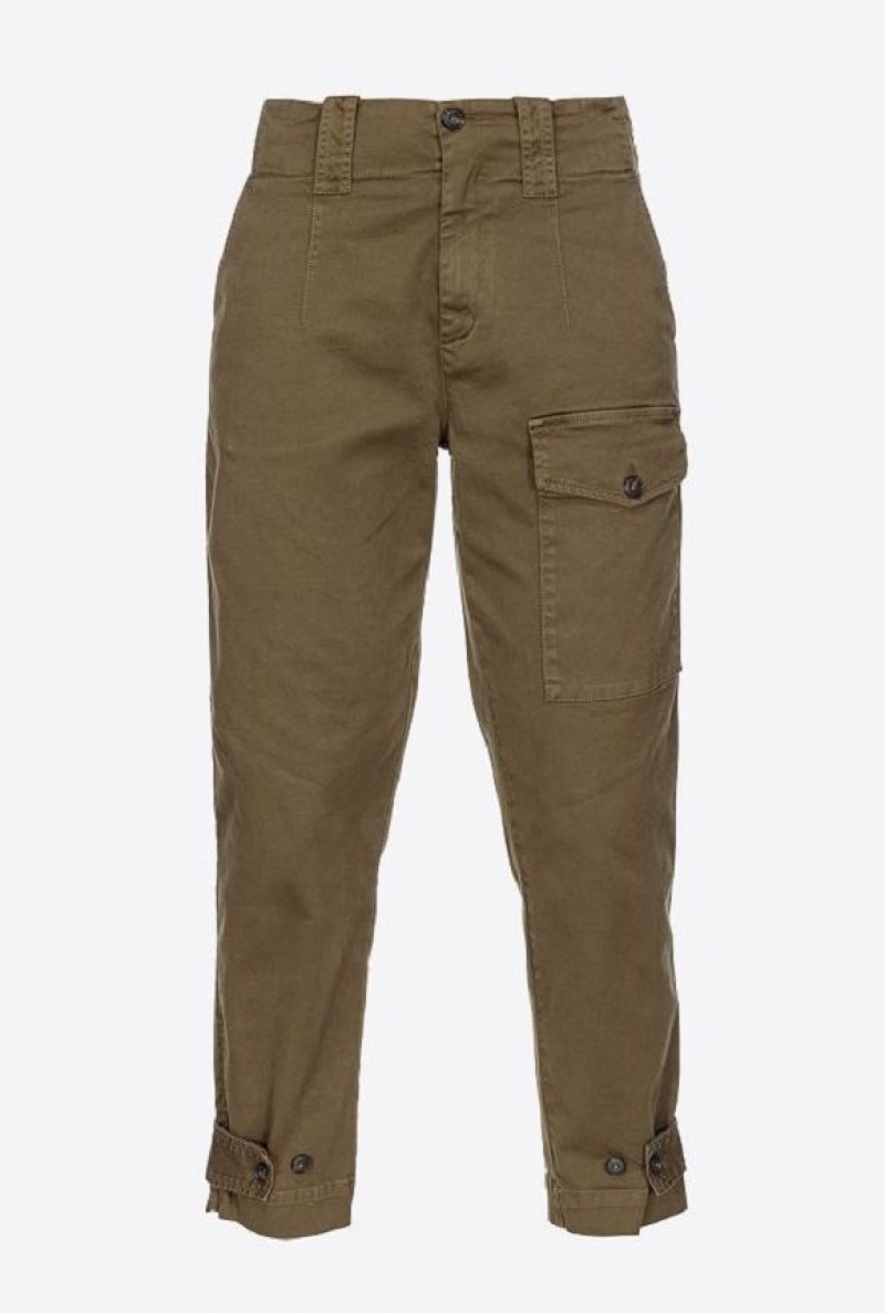Pinko Bavlněné Cargo Trousers Tmavě Olivy Zelené Zelene | SN-PKO33789