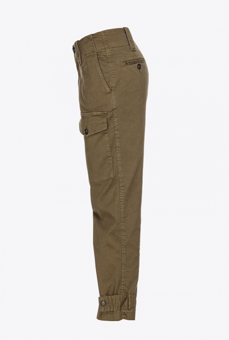 Pinko Bavlněné Cargo Trousers Tmavě Olivy Zelené Zelene | SN-PKO33789