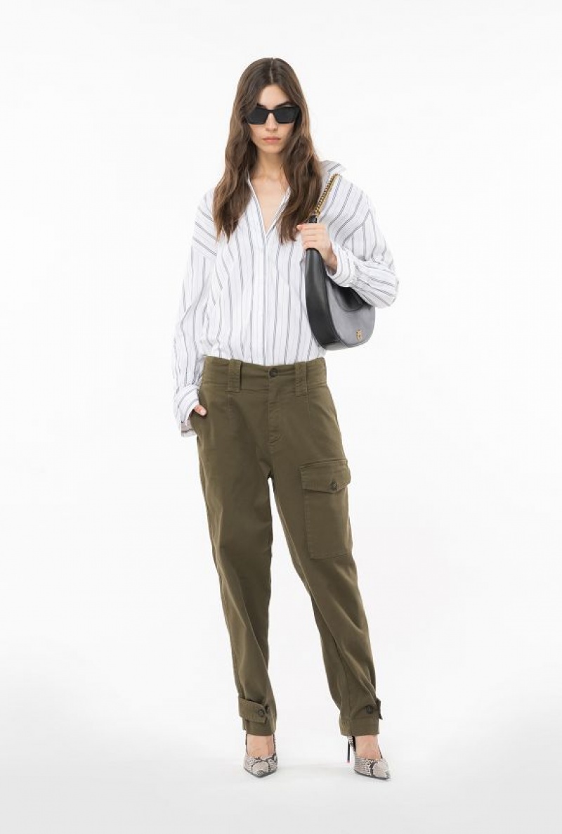 Pinko Bavlněné Cargo Trousers Tmavě Olivy Zelené Zelene | SN-PKO33789