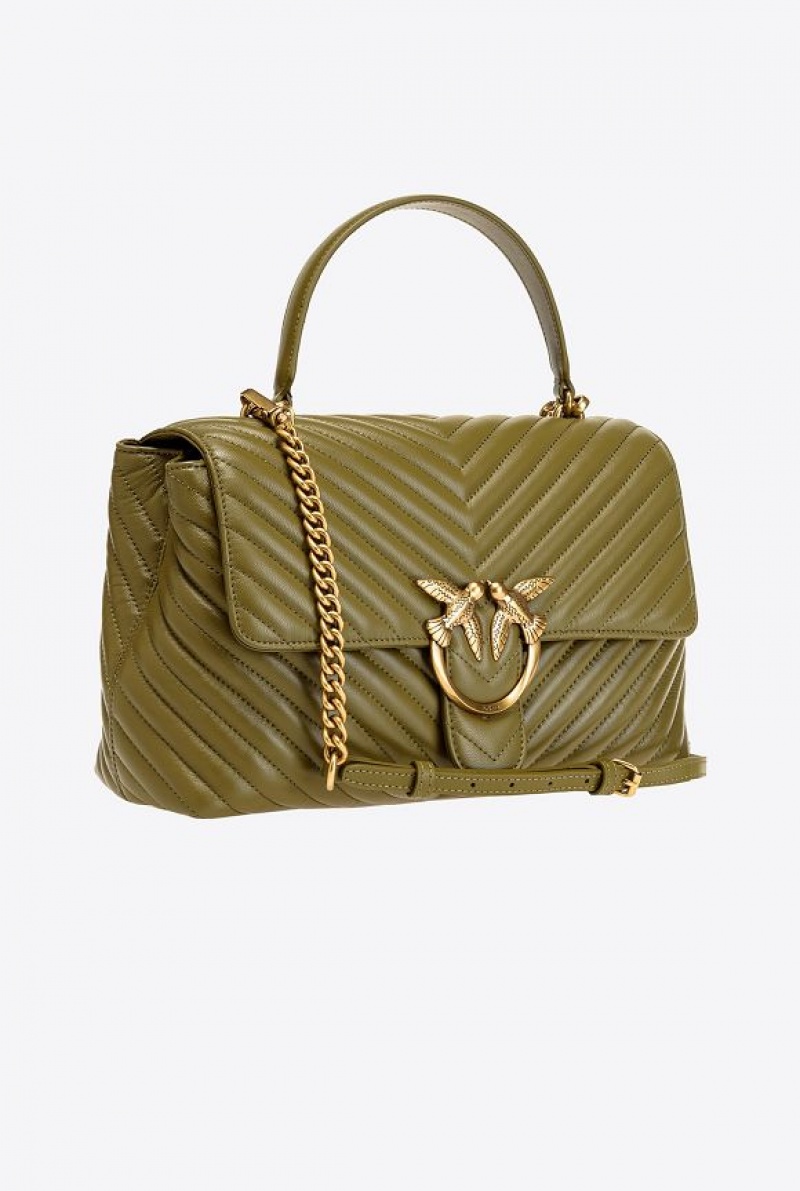 Pinko Big Lady Love Bag Puff Chevron Zelene Zlaté | SN-PKO32886