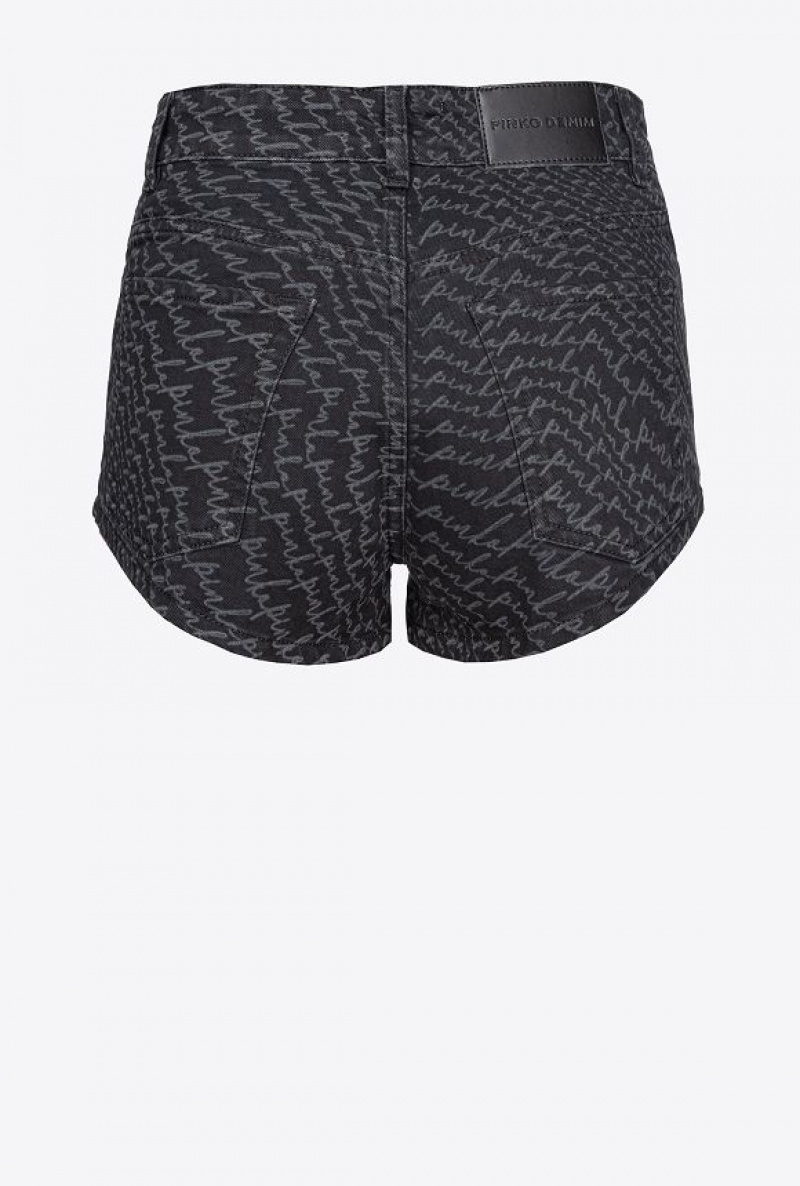 Pinko Black Denim Shorts With Fluid Logo Černé | SN-PKO33718