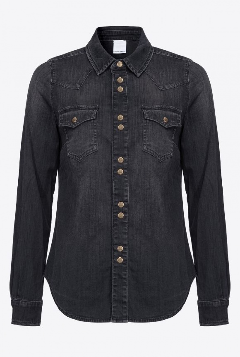 Pinko Black Light Twill Denim Shirt Černé | SN-PKO33160