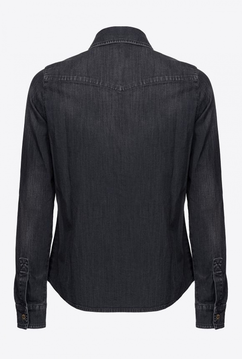 Pinko Black Light Twill Denim Shirt Černé | SN-PKO33160