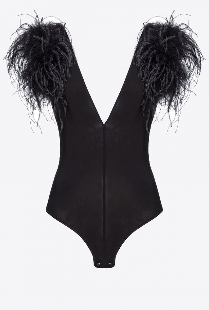 Pinko Bodysuit With Feathers Černé | SN-PKO33217