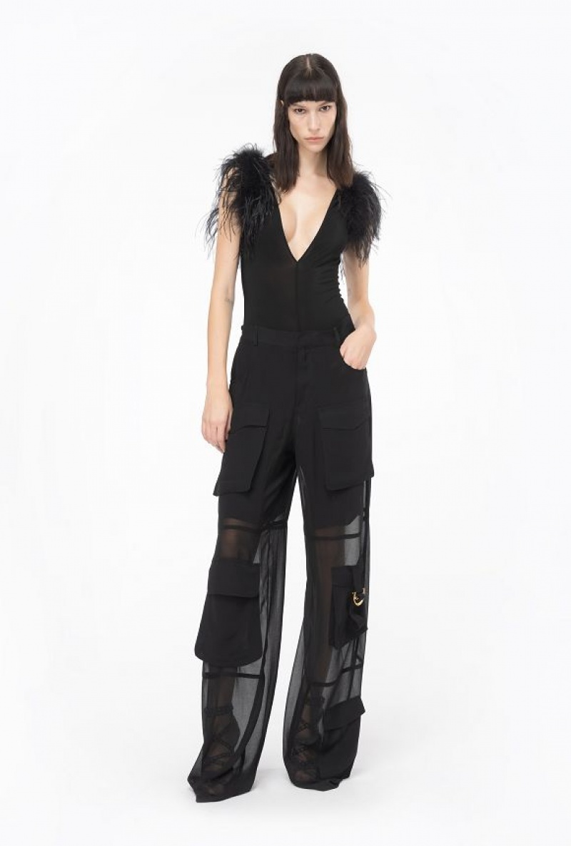 Pinko Bodysuit With Feathers Černé | SN-PKO33217
