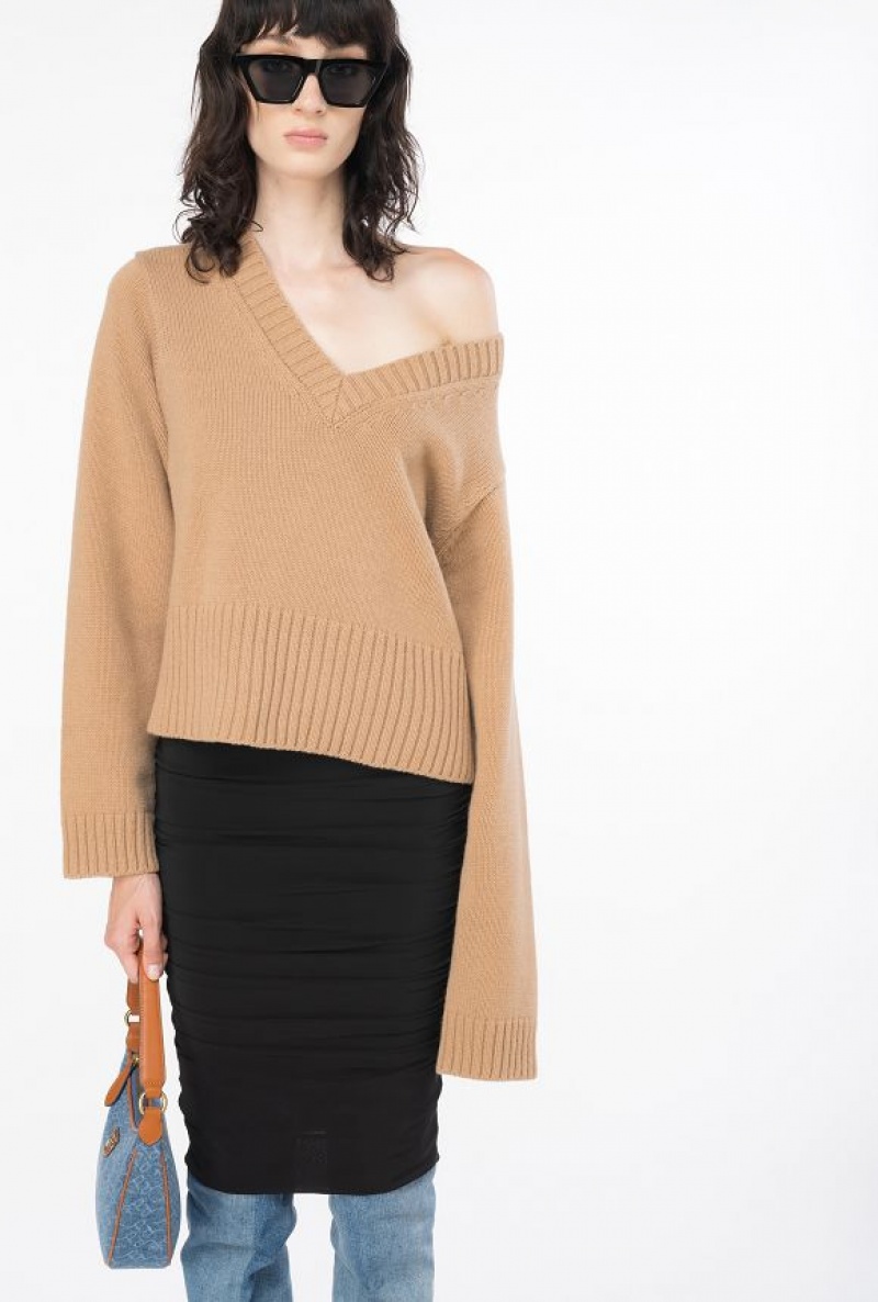 Pinko Boxy Cashmere-blend Svetrové Béžový | SN-PKO33396