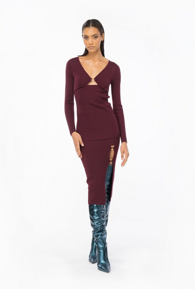 Pinko Calf-length Vlna Skirt With Love Birds Přezkou Vínové | SN-PKO34072