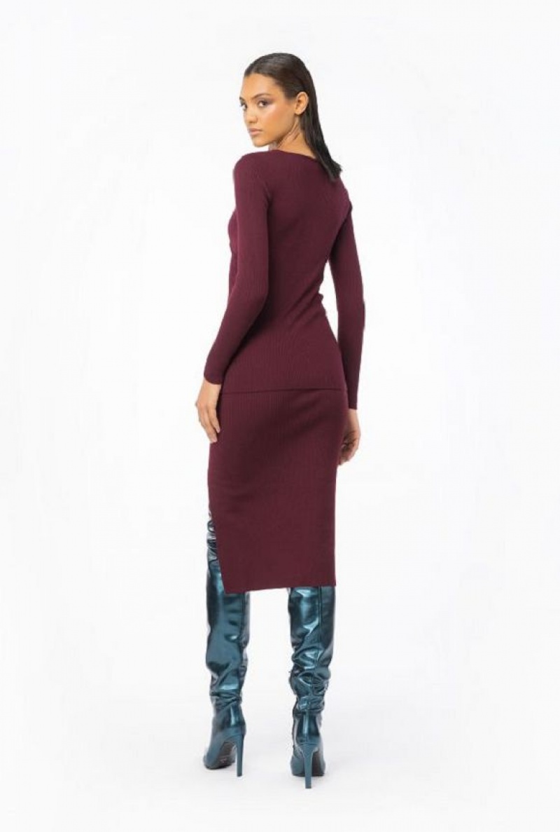 Pinko Calf-length Vlna Skirt With Love Birds Přezkou Vínové | SN-PKO34072