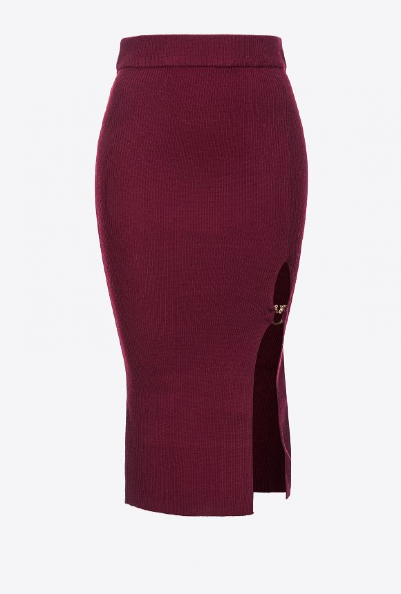 Pinko Calf-length Vlna Skirt With Love Birds Přezkou Vínové | SN-PKO34072