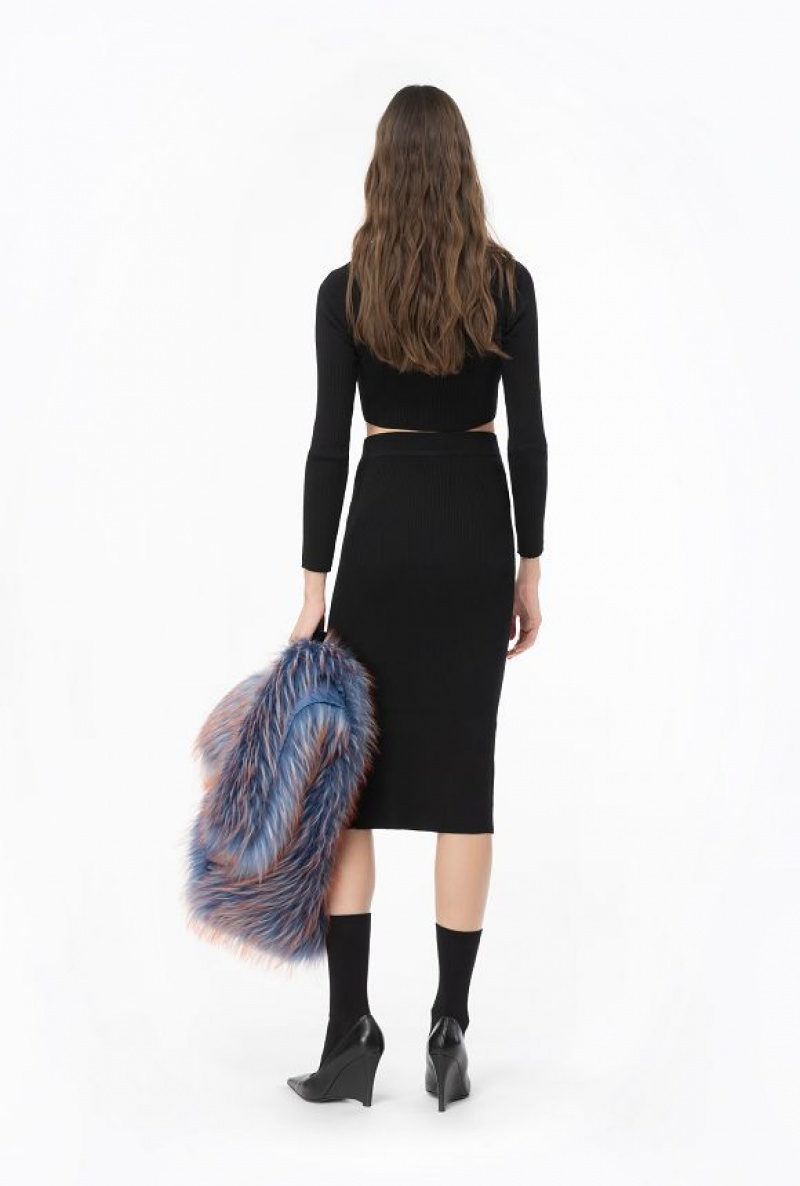 Pinko Calf-length Vlna Skirt With Love Birds Přezkou Černé | SN-PKO34073