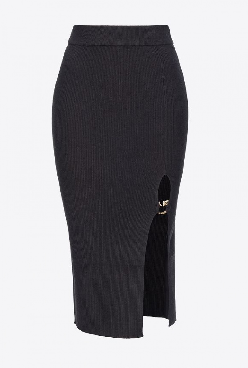 Pinko Calf-length Vlna Skirt With Love Birds Přezkou Černé | SN-PKO34073