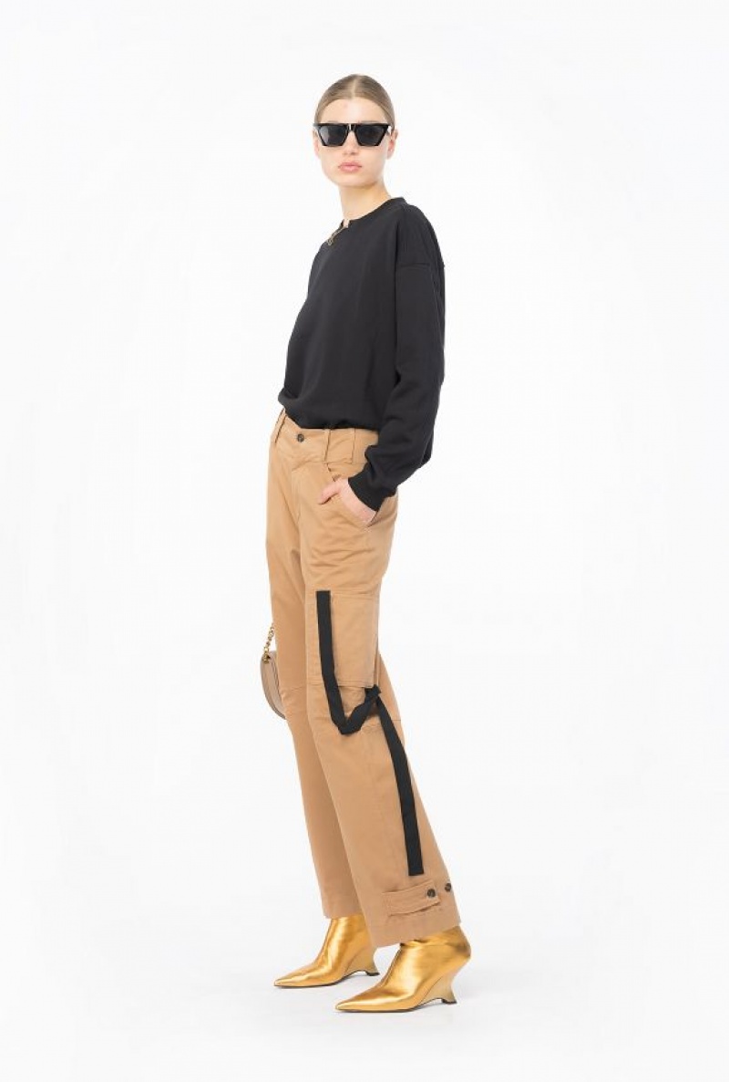 Pinko Cargo Trousers With Ribbon Béžový Hnědé | SN-PKO33759
