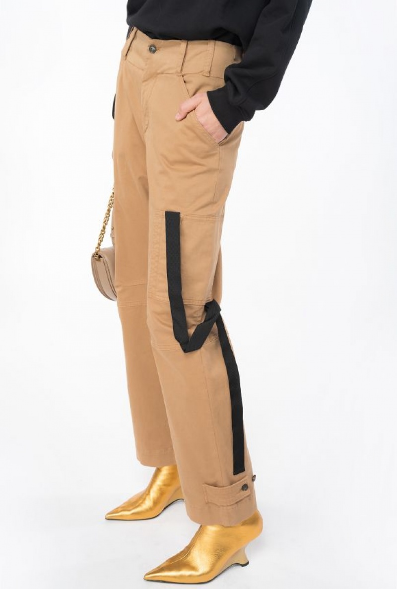 Pinko Cargo Trousers With Ribbon Béžový Hnědé | SN-PKO33759