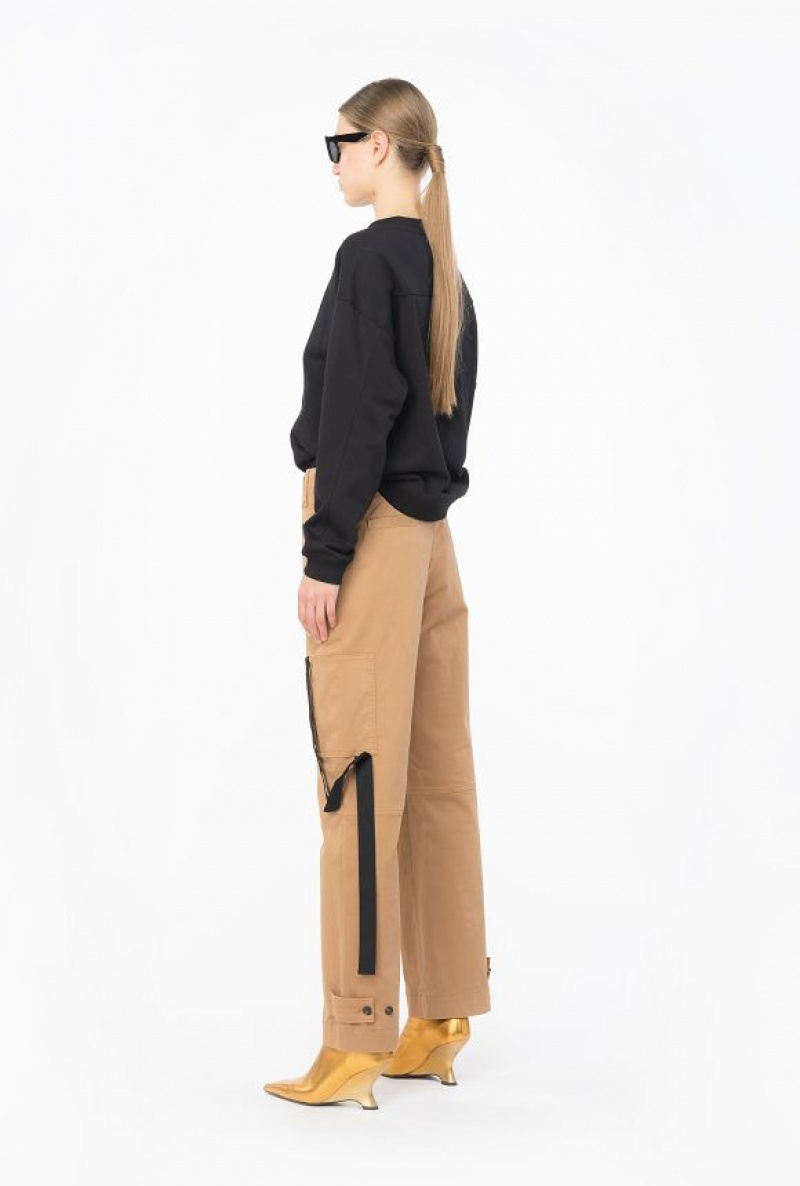Pinko Cargo Trousers With Ribbon Béžový Hnědé | SN-PKO33759