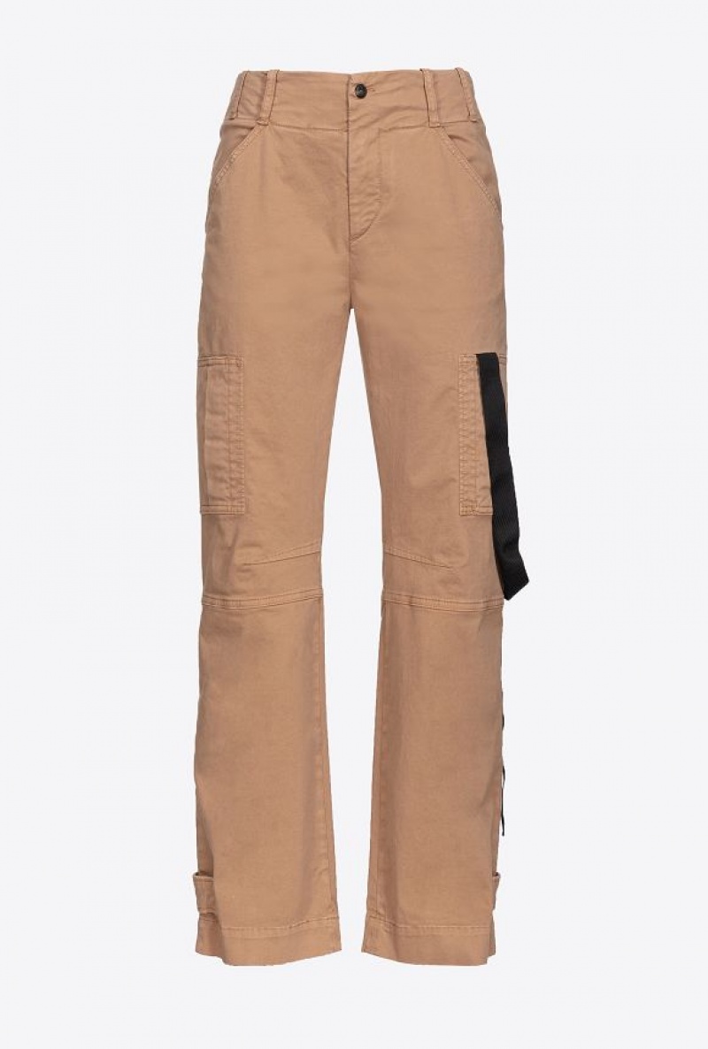 Pinko Cargo Trousers With Ribbon Béžový Hnědé | SN-PKO33759
