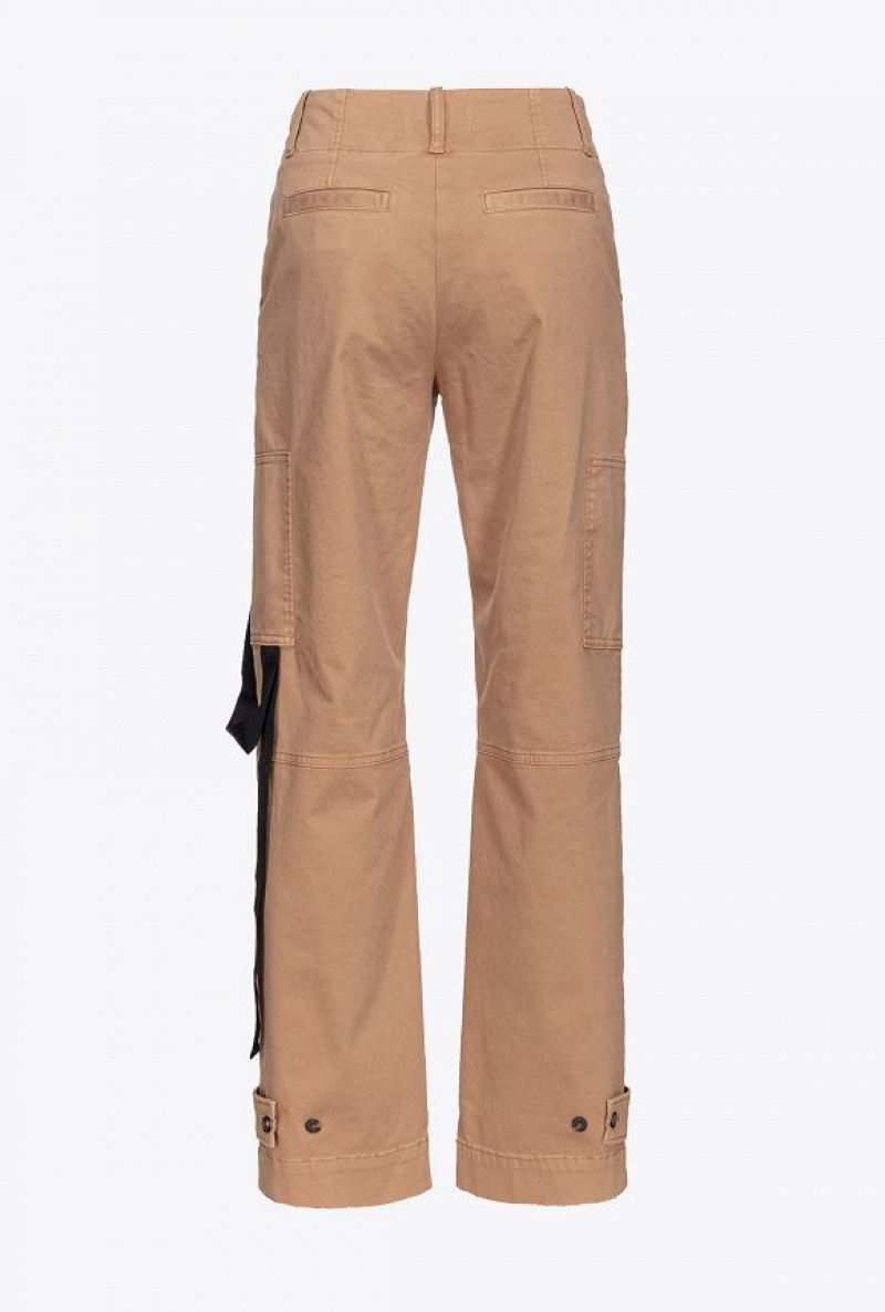 Pinko Cargo Trousers With Ribbon Béžový Hnědé | SN-PKO33759