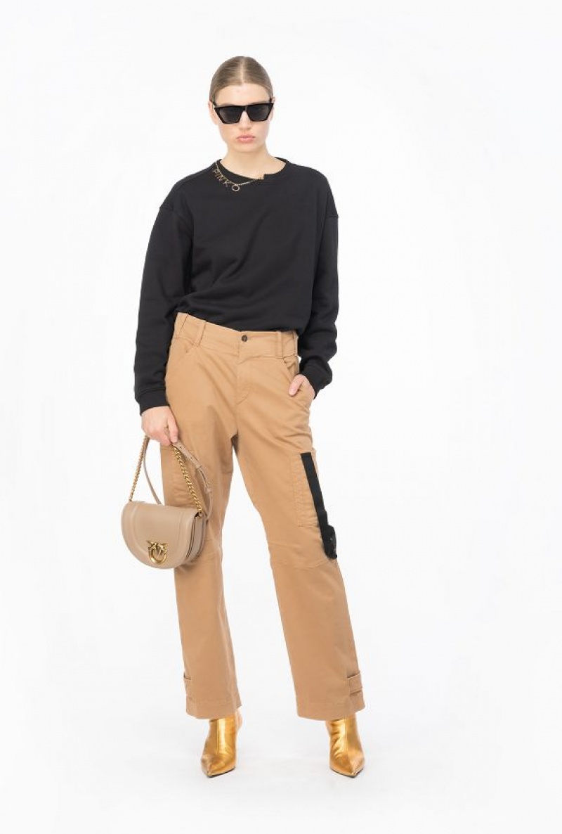 Pinko Cargo Trousers With Ribbon Béžový Hnědé | SN-PKO33759