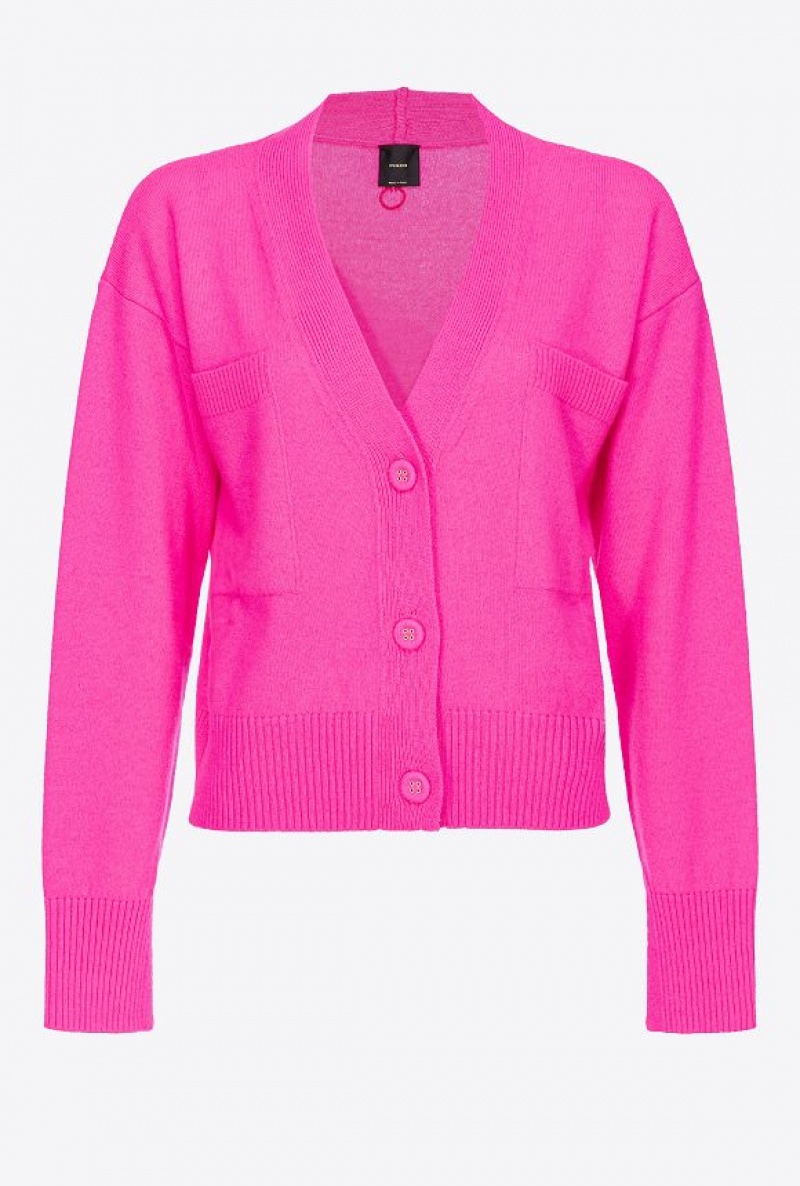 Pinko Cashmere-blend Cardigan With Pockets Růžové | SN-PKO33516