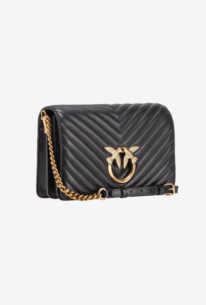 Pinko Classic Love Bag Click Chevron Černé Zlaté | SN-PKO32500