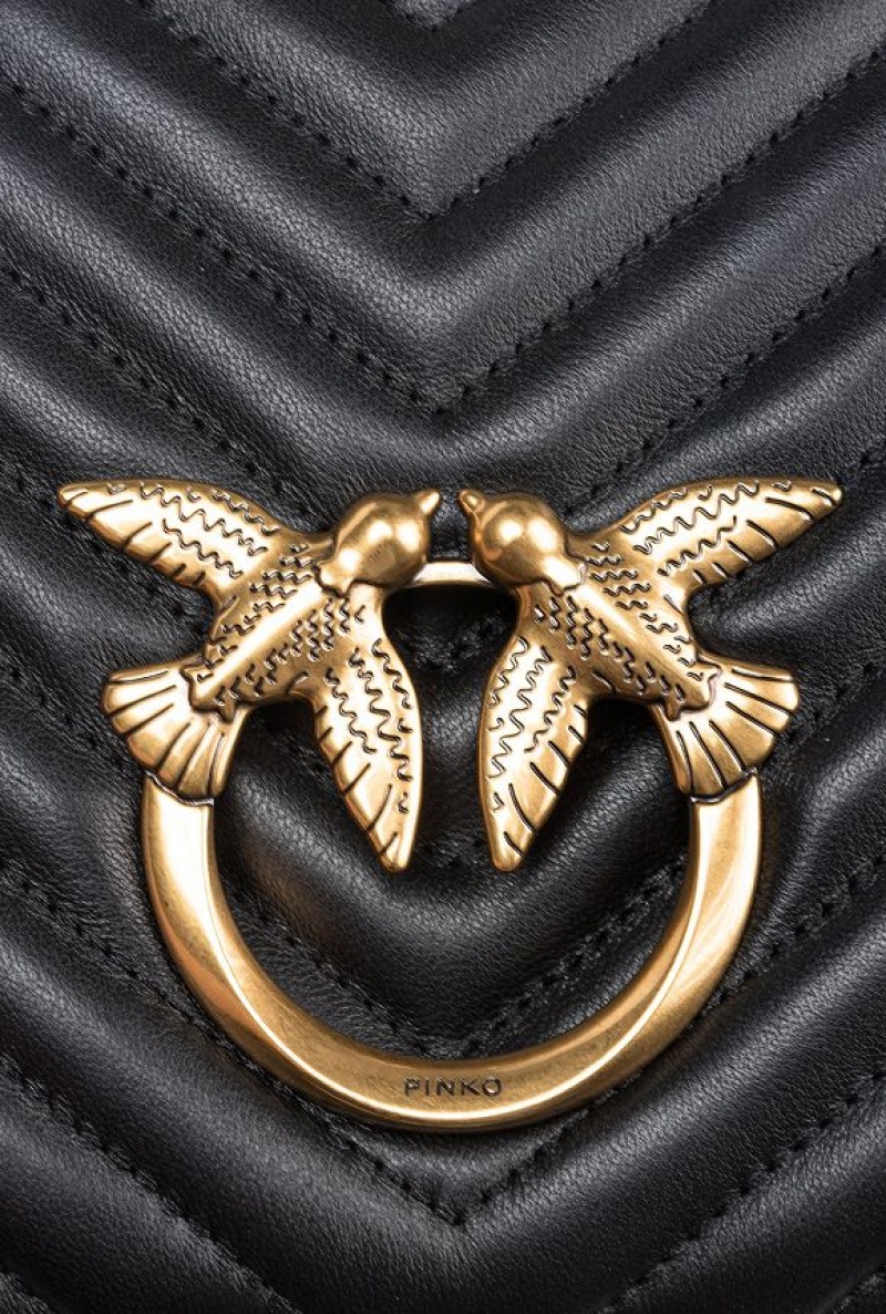Pinko Classic Love Bag Click Chevron Černé Zlaté | SN-PKO32500