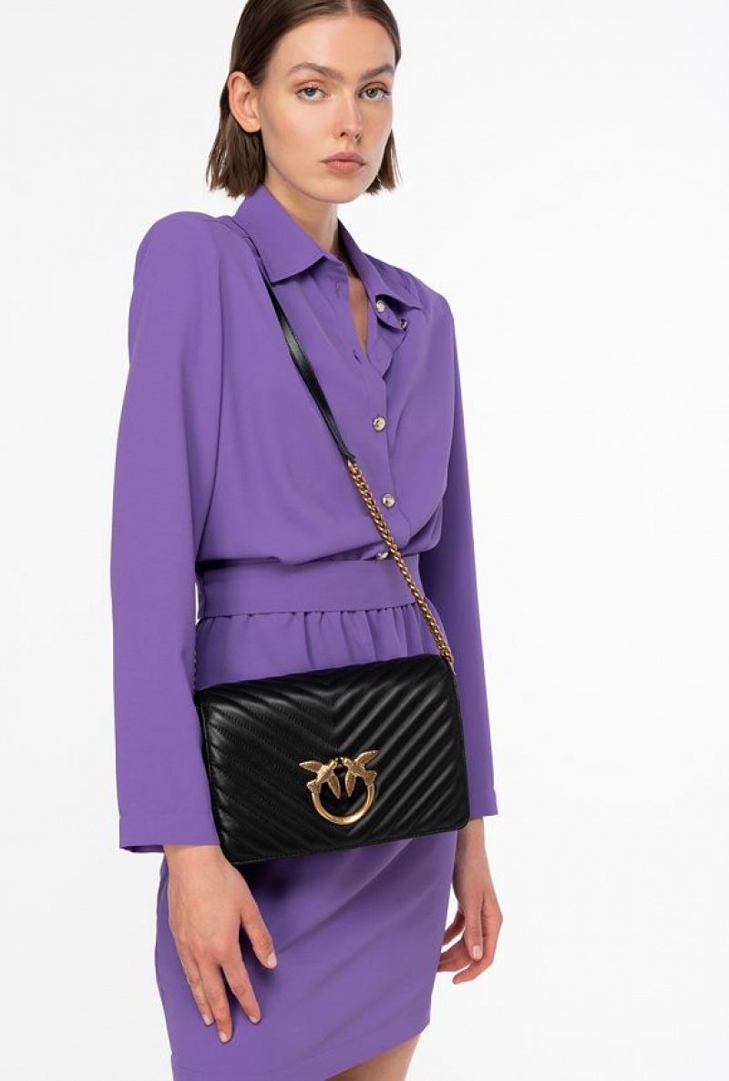 Pinko Classic Love Bag Click Chevron Černé Zlaté | SN-PKO32500