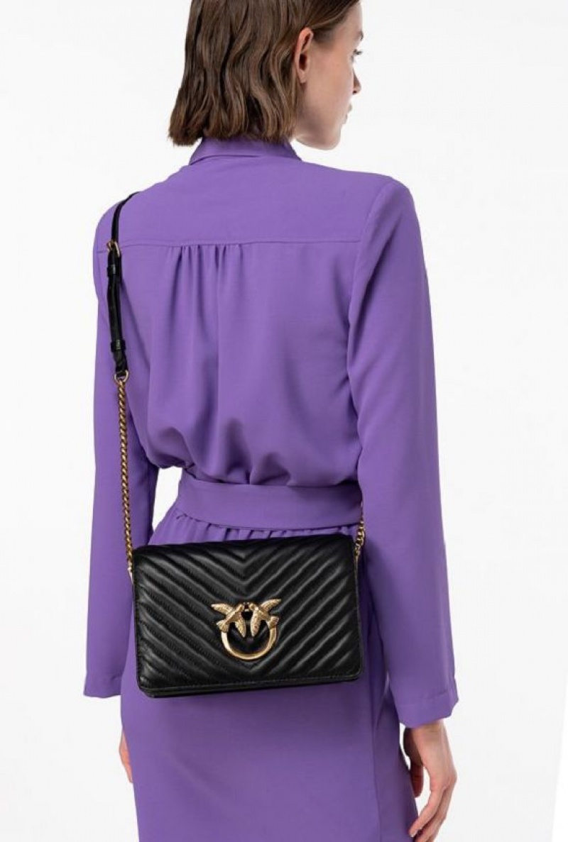 Pinko Classic Love Bag Click Chevron Černé Zlaté | SN-PKO32500