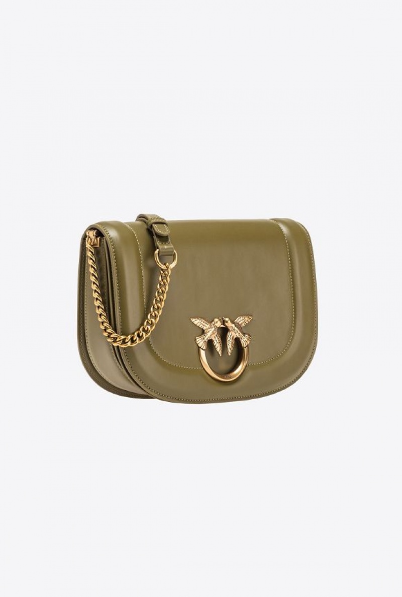 Pinko Classic Love Bag Click Round In Læder Zelene Zlaté | SN-PKO32345