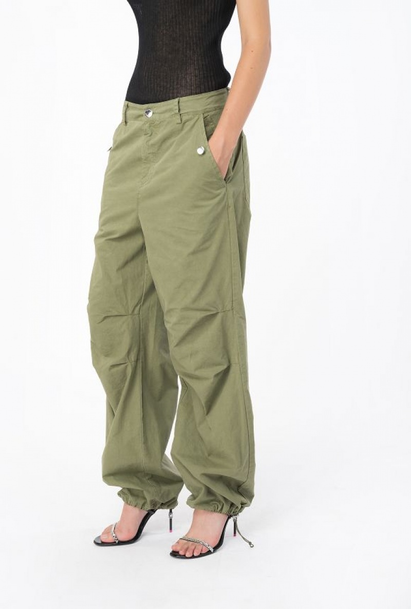 Pinko Coloured Bavlněné Utility Trousers Olivy Zelené Zelene | SN-PKO33708