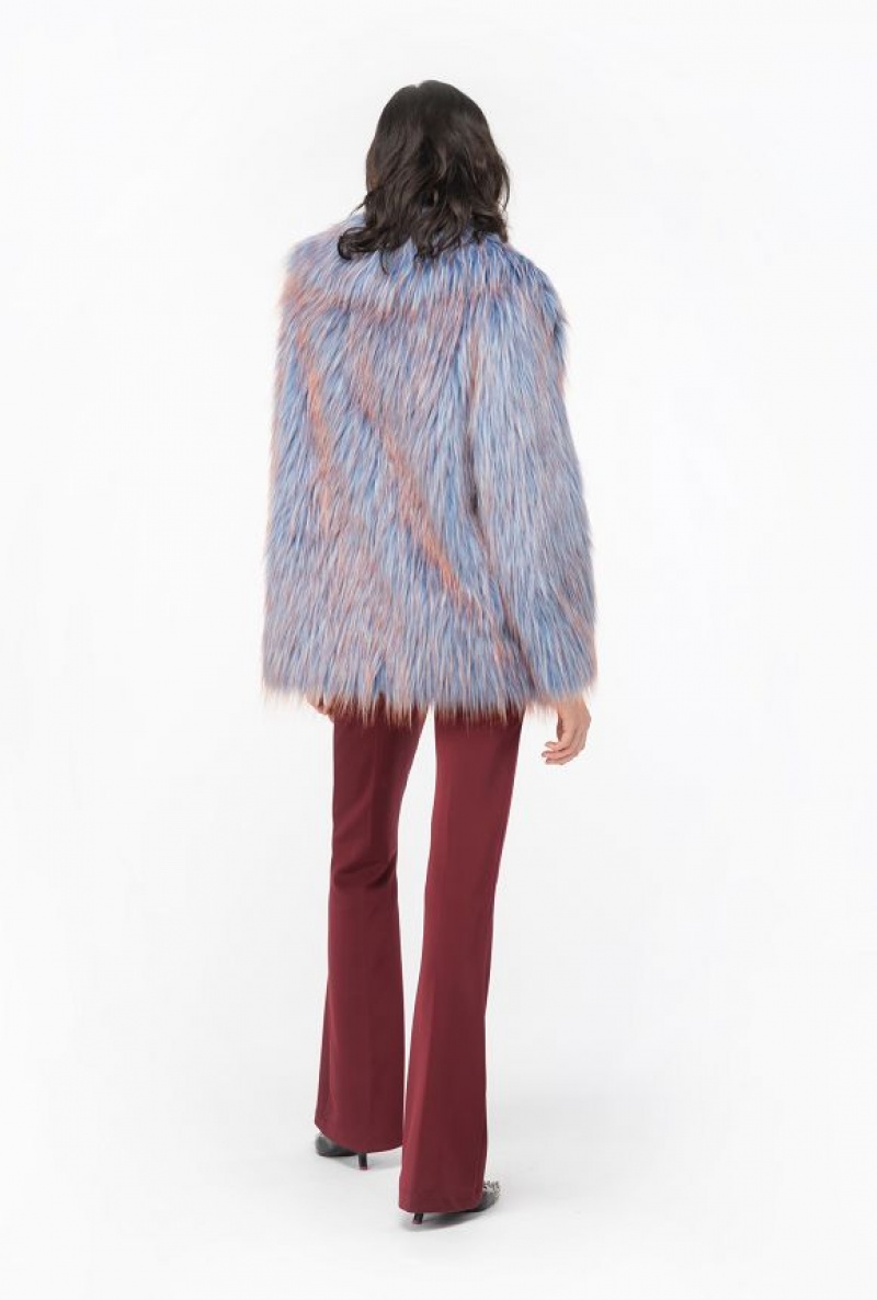 Pinko Coloured Fox Fur-effect Pea Coat Světle Blankyt Oranžové | SN-PKO33672