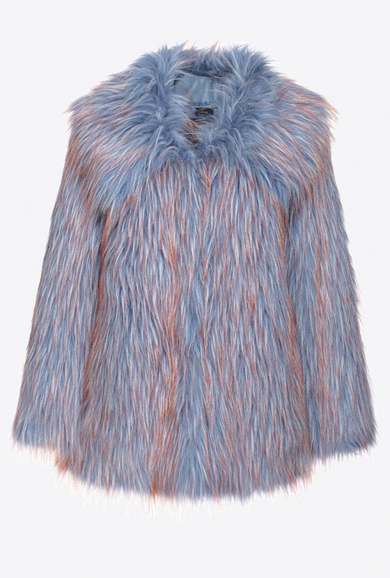 Pinko Coloured Fox Fur-effect Pea Coat Světle Blankyt Oranžové | SN-PKO33672
