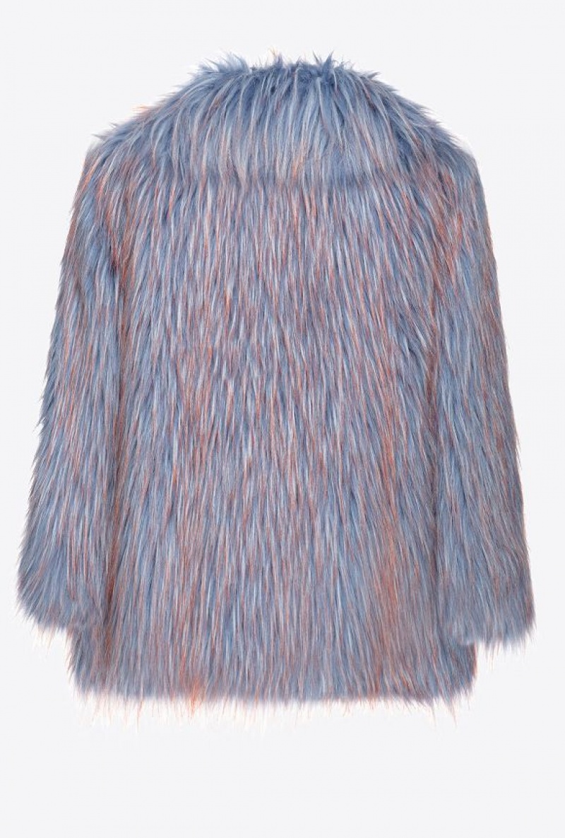 Pinko Coloured Fox Fur-effect Pea Coat Světle Blankyt Oranžové | SN-PKO33672