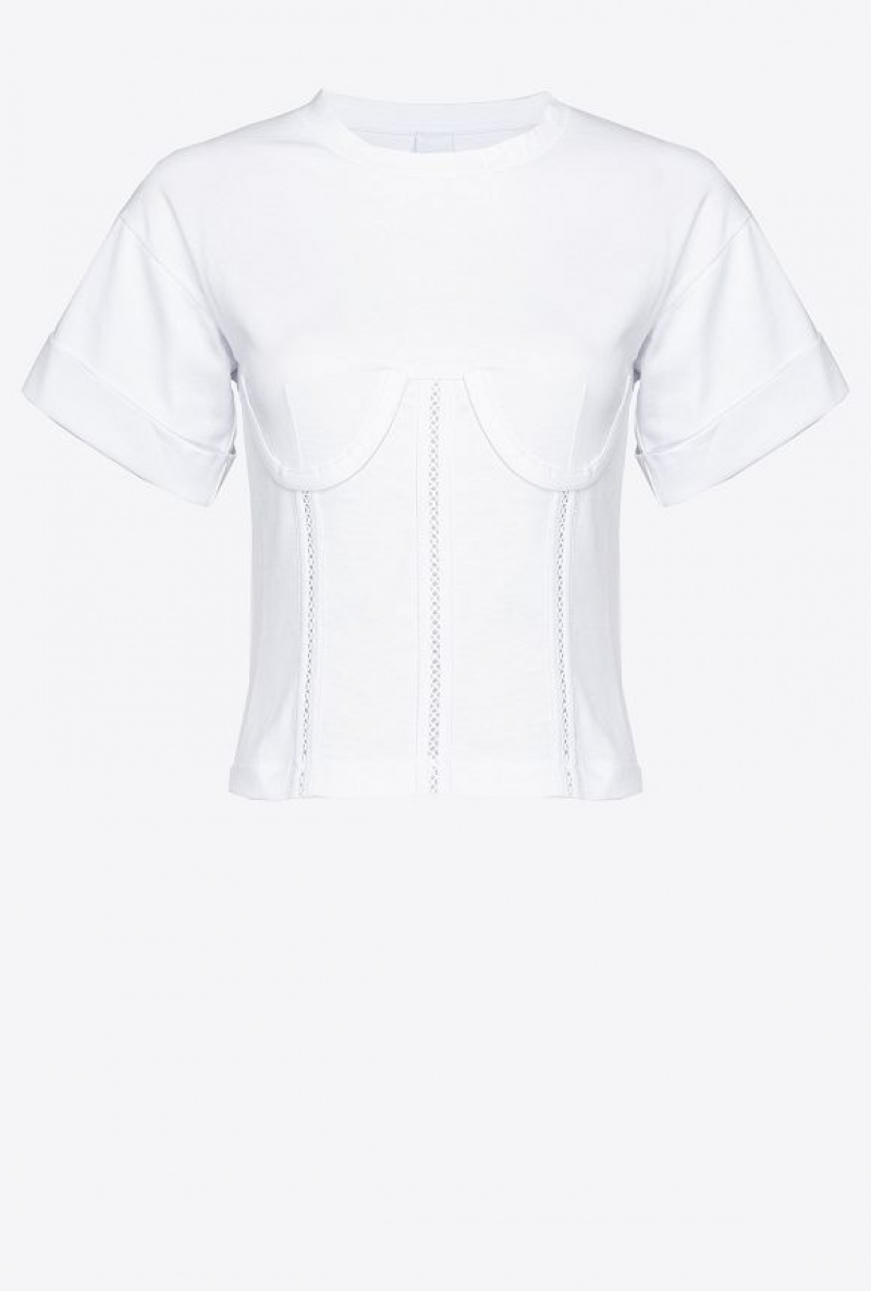 Pinko Corset-look T-shirt Bílé | SN-PKO33347