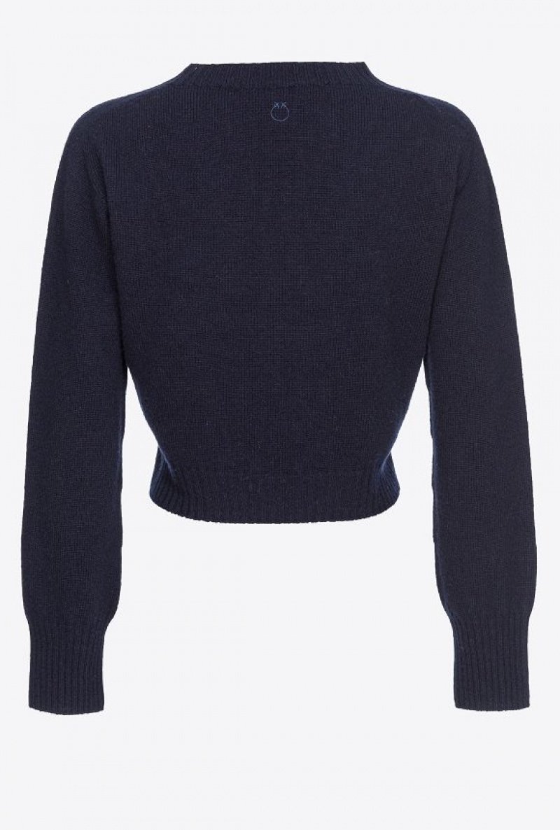 Pinko Cropped Cashmere-blend Pullover Tmavě Blankyt Blankyt | SN-PKO33508