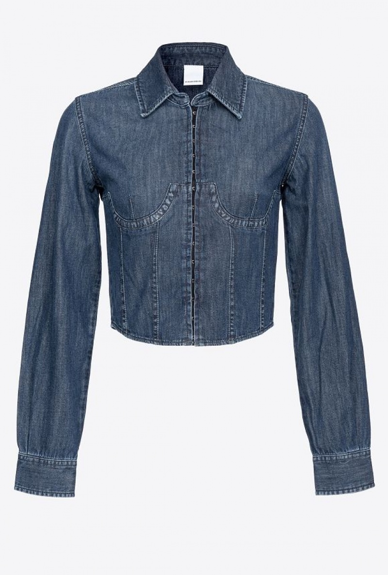 Pinko Cropped Light Denim Bustier Shirt Tmavě Blankyt Světle Modré | SN-PKO33155