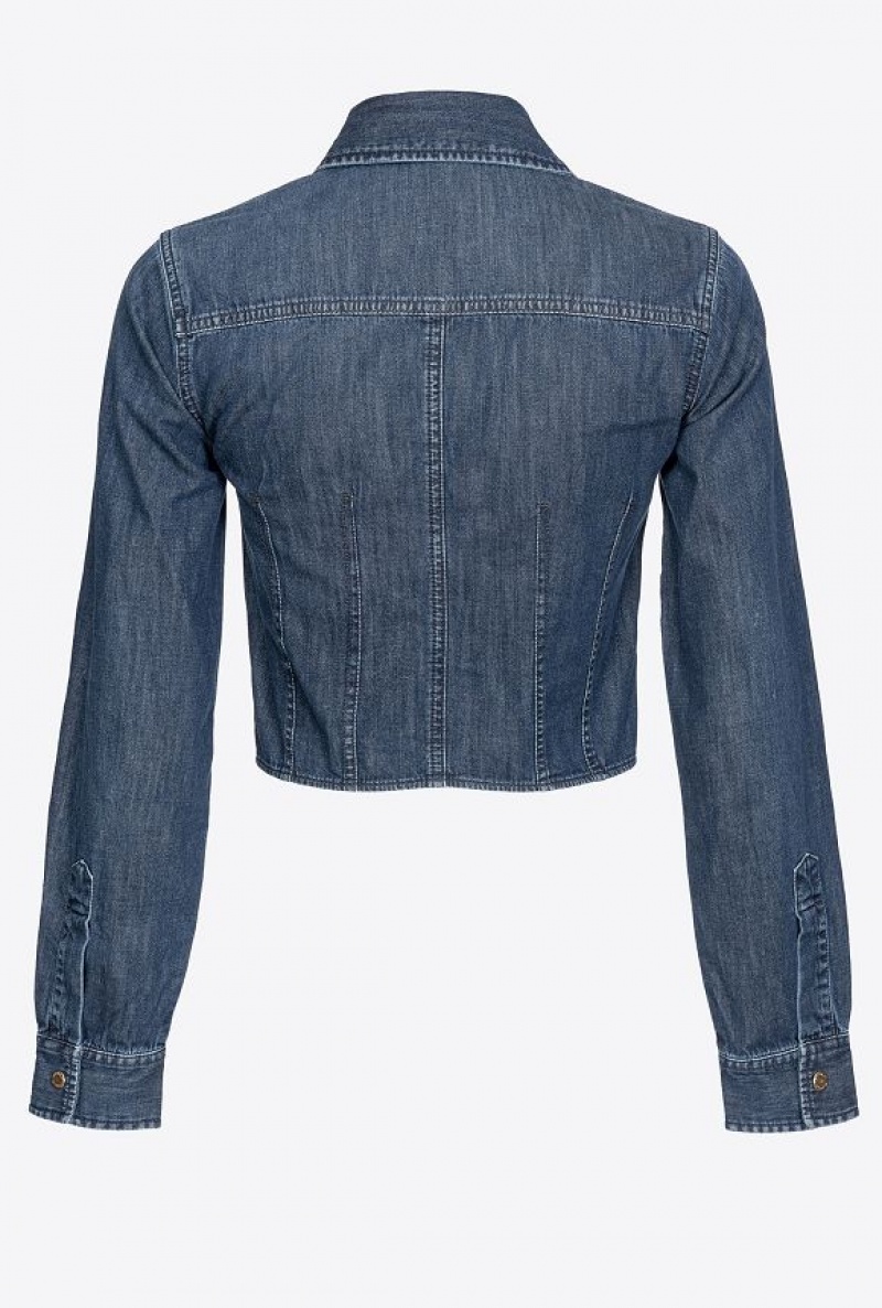 Pinko Cropped Light Denim Bustier Shirt Tmavě Blankyt Světle Modré | SN-PKO33155