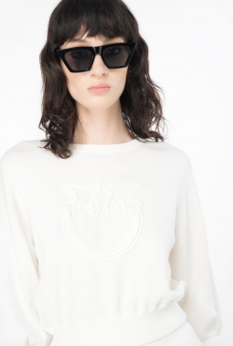 Pinko Cropped Love Birds Sweatshirt Bílé | SN-PKO33819