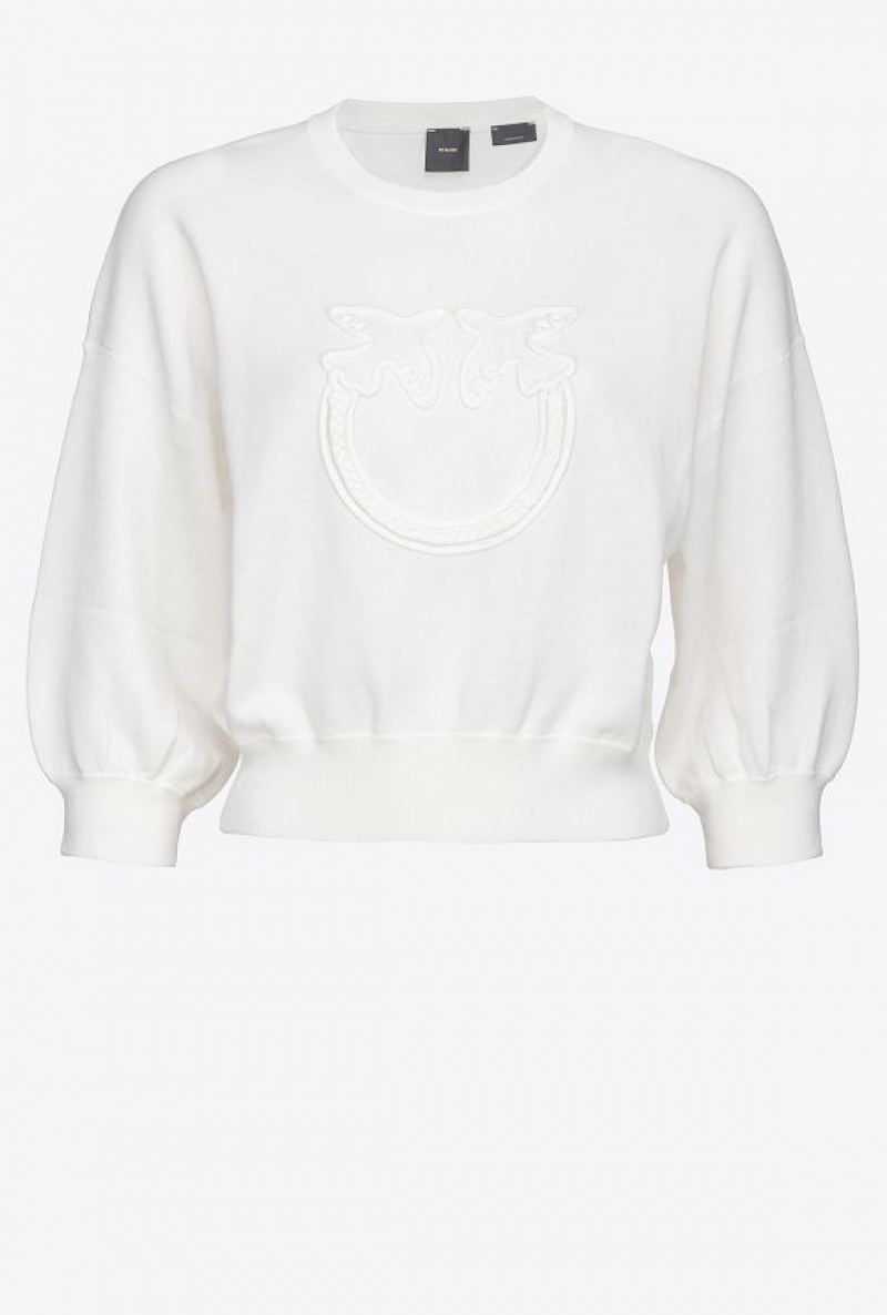 Pinko Cropped Love Birds Sweatshirt Bílé | SN-PKO33819