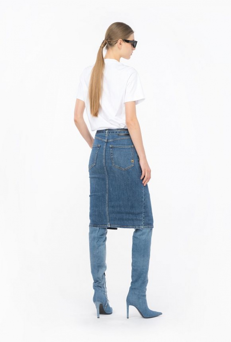 Pinko Denim Midi Skirt With Belt Tmavě Blankyt Světle Modré | SN-PKO34098