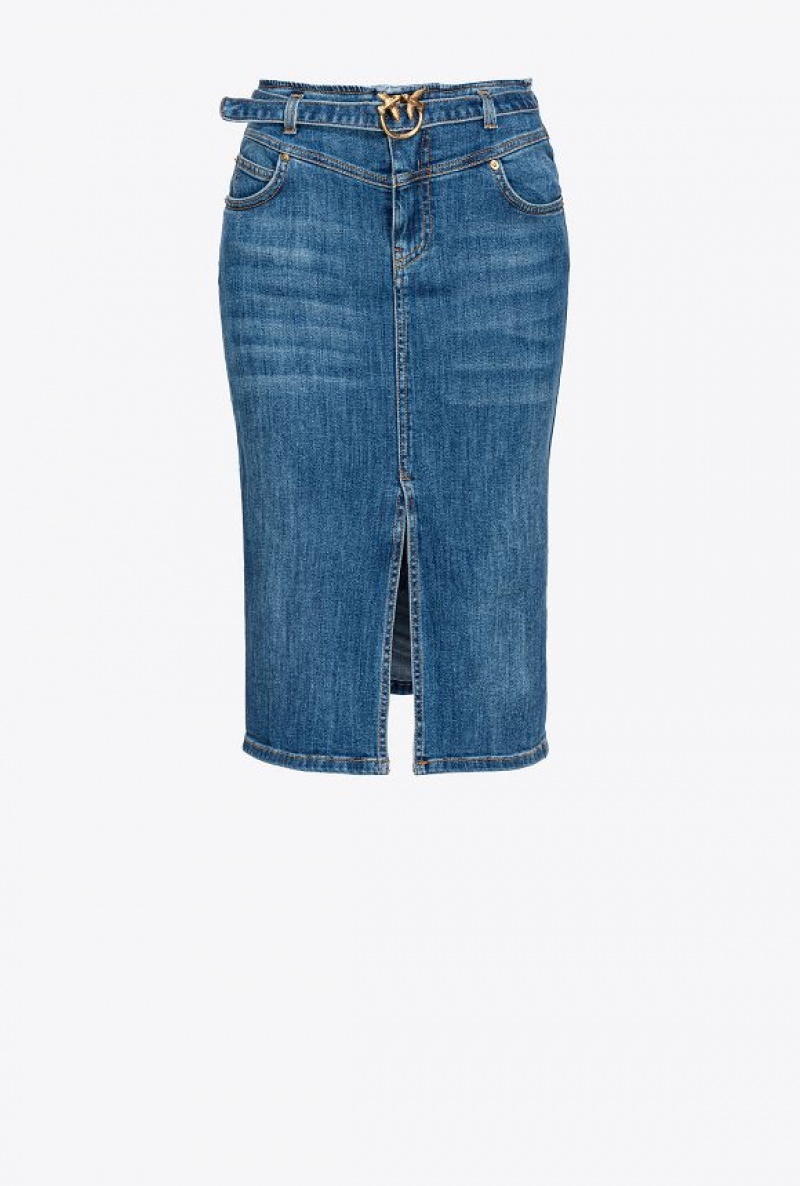 Pinko Denim Midi Skirt With Belt Tmavě Blankyt Světle Modré | SN-PKO34098