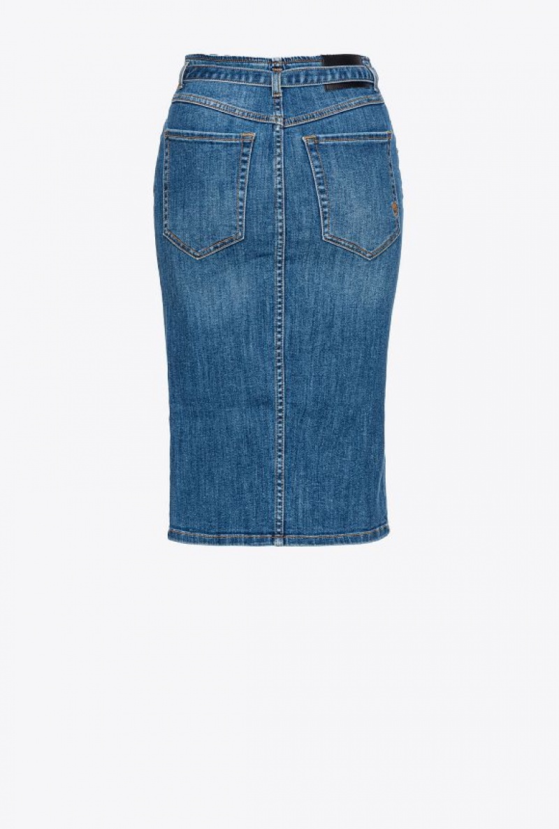 Pinko Denim Midi Skirt With Belt Tmavě Blankyt Světle Modré | SN-PKO34098