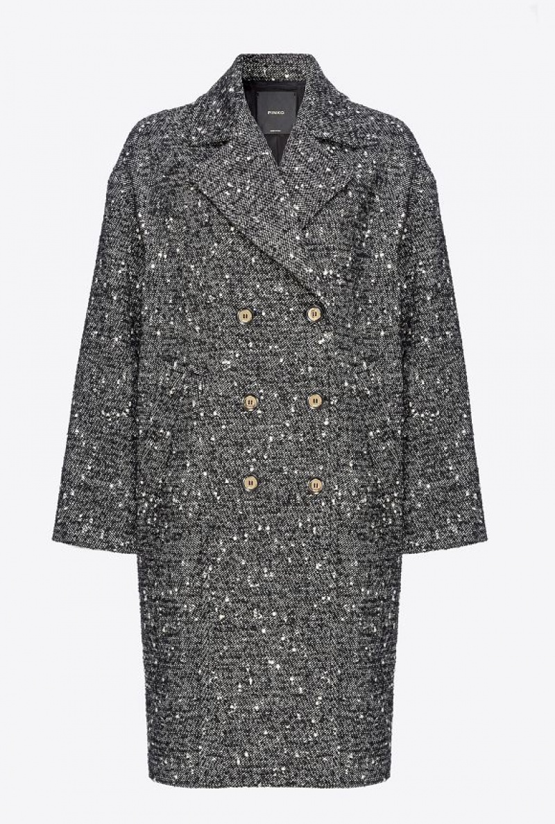 Pinko Double-breasted Tweed Coat Černé Bílé | SN-PKO33650