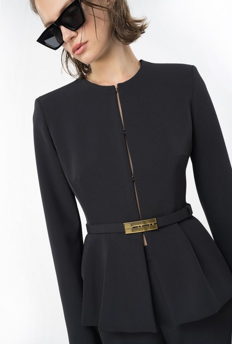 Pinko Elegantní Crepe Blazer With Belt Černé | SN-PKO33962
